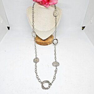 SUSAN SHAW - 30" Long Circle Chain Necklace Silver Tone Disc Necklace